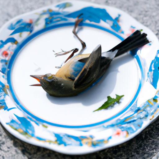 dead songbird on a plate
